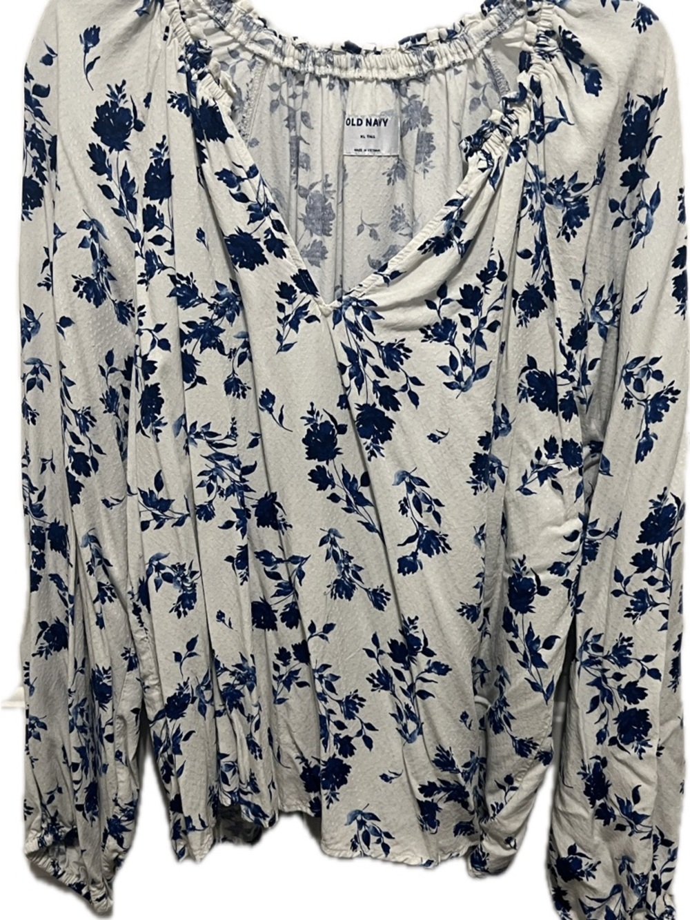 Old Navy Cream Long Sleeve Top with Navy Floral Print XL TALL